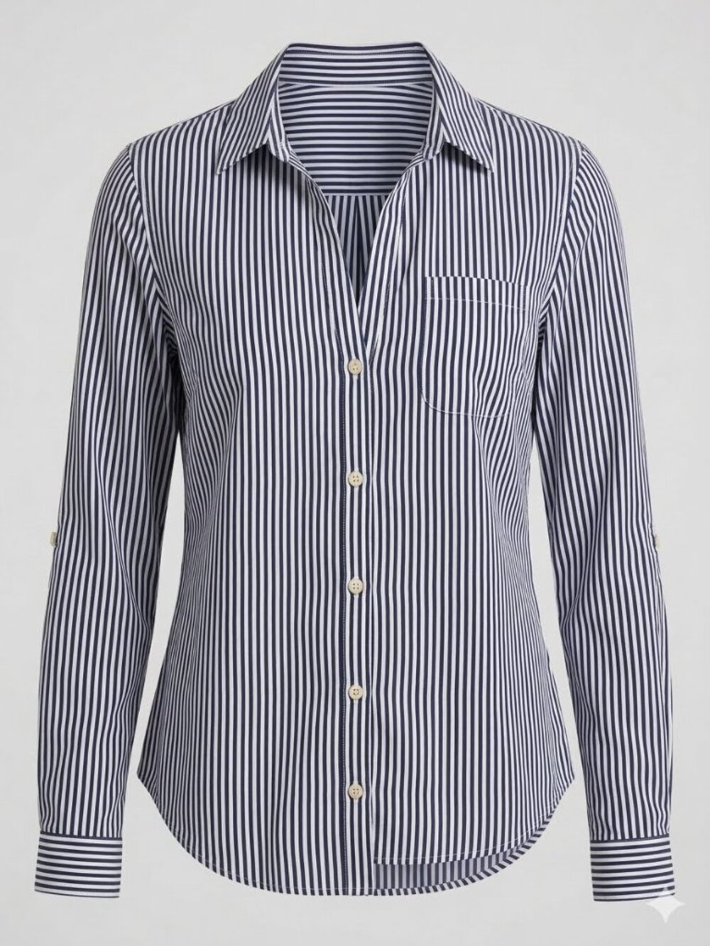 Lafayette 148 NAVY BLUE White Striped Ticking Button Down Timeless Blouse 4536